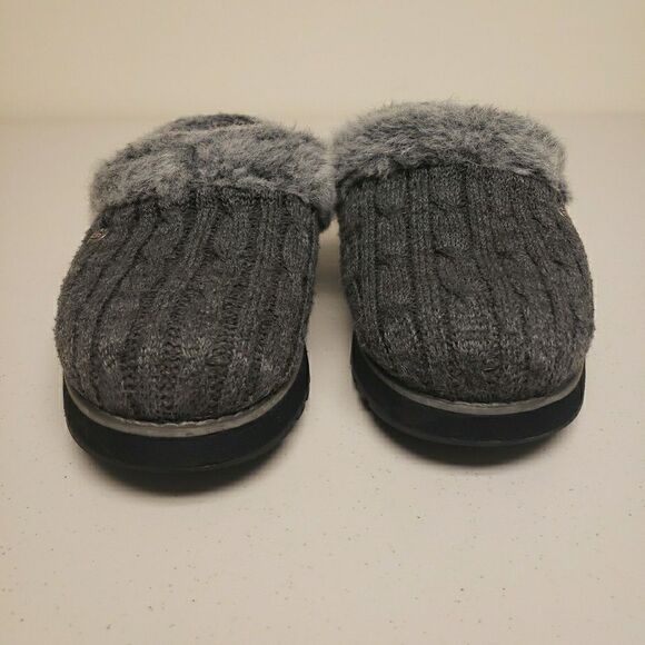 Skechers Womens Shoes Gray 8 M Fur Trim Slip On Slippers Mules Mocassin - Picture 4 of 9